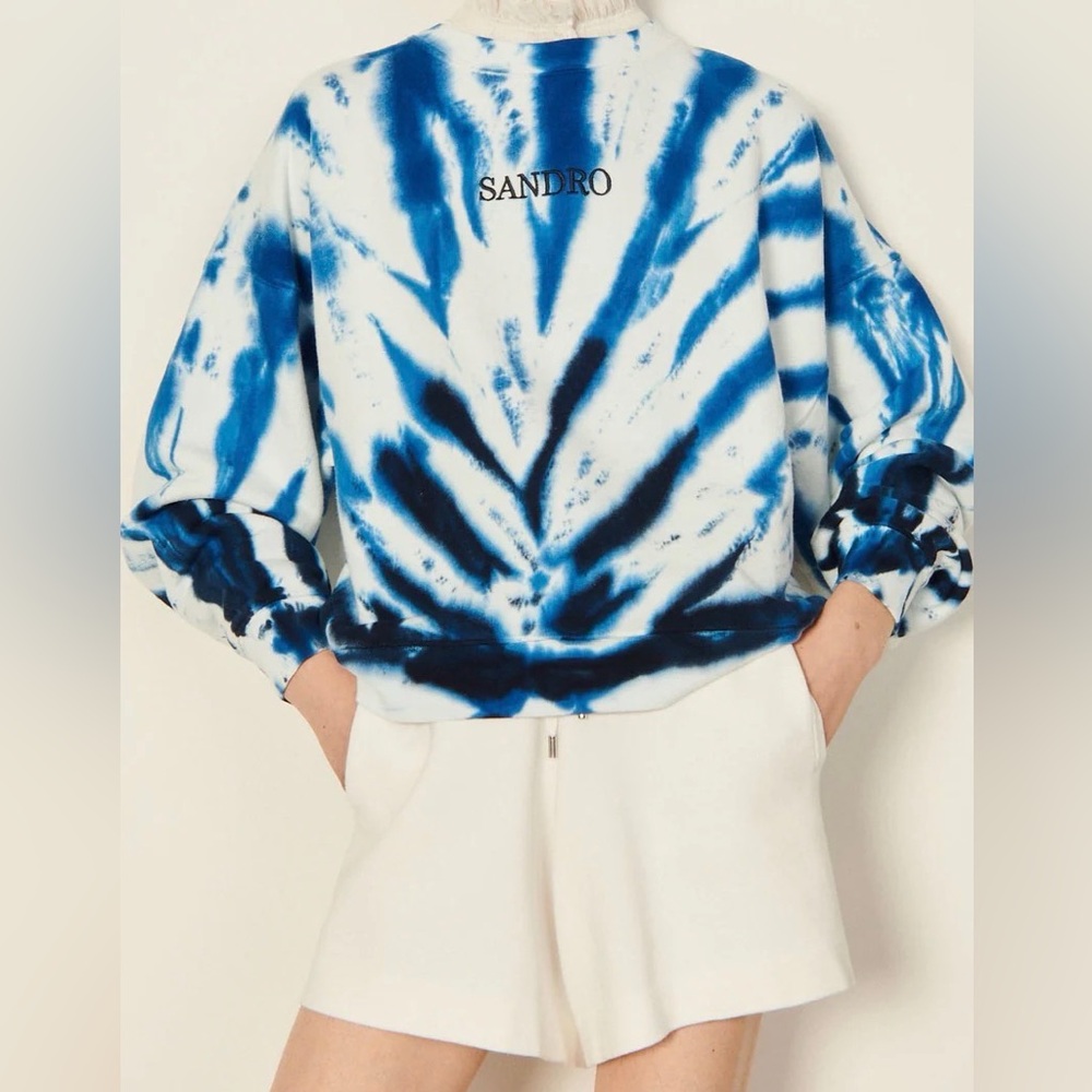 Sandro Blue White Tie Dye Organic Cotton Sweatshirt Size XS - Small Sz. 1  $265